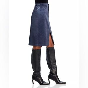 WAYF Snake-Embossed Faux Leather Texture Pencil Skirt Front Slit Navy Small NWT